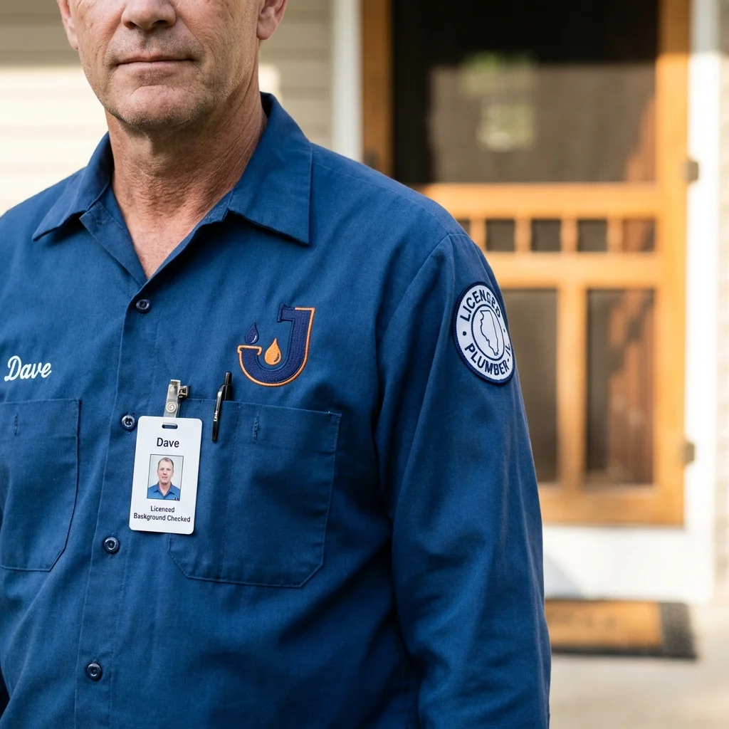 Licensed plumber showing ID badge in Portland, IN
