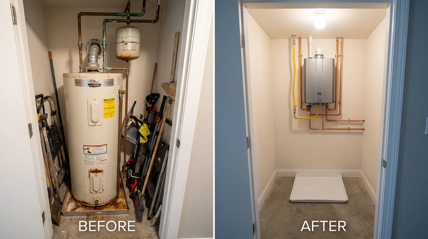 Tank water heater versus wall-mounted tankless unit comparison for Portland, IN homeowners